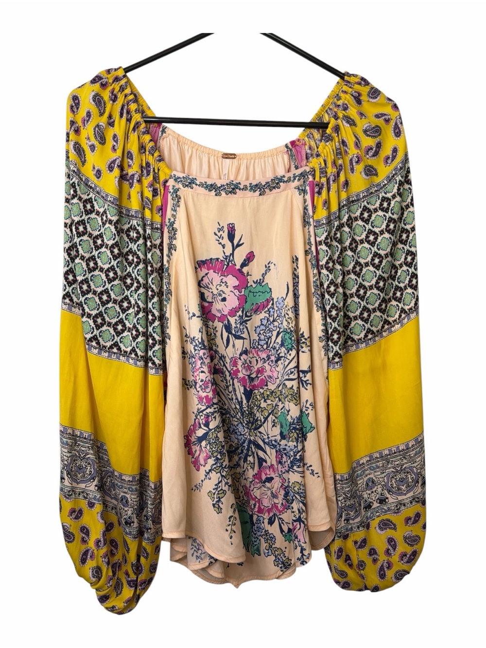 Free People Positano Printed Floral Blouse Top Size S Boho Yellow
